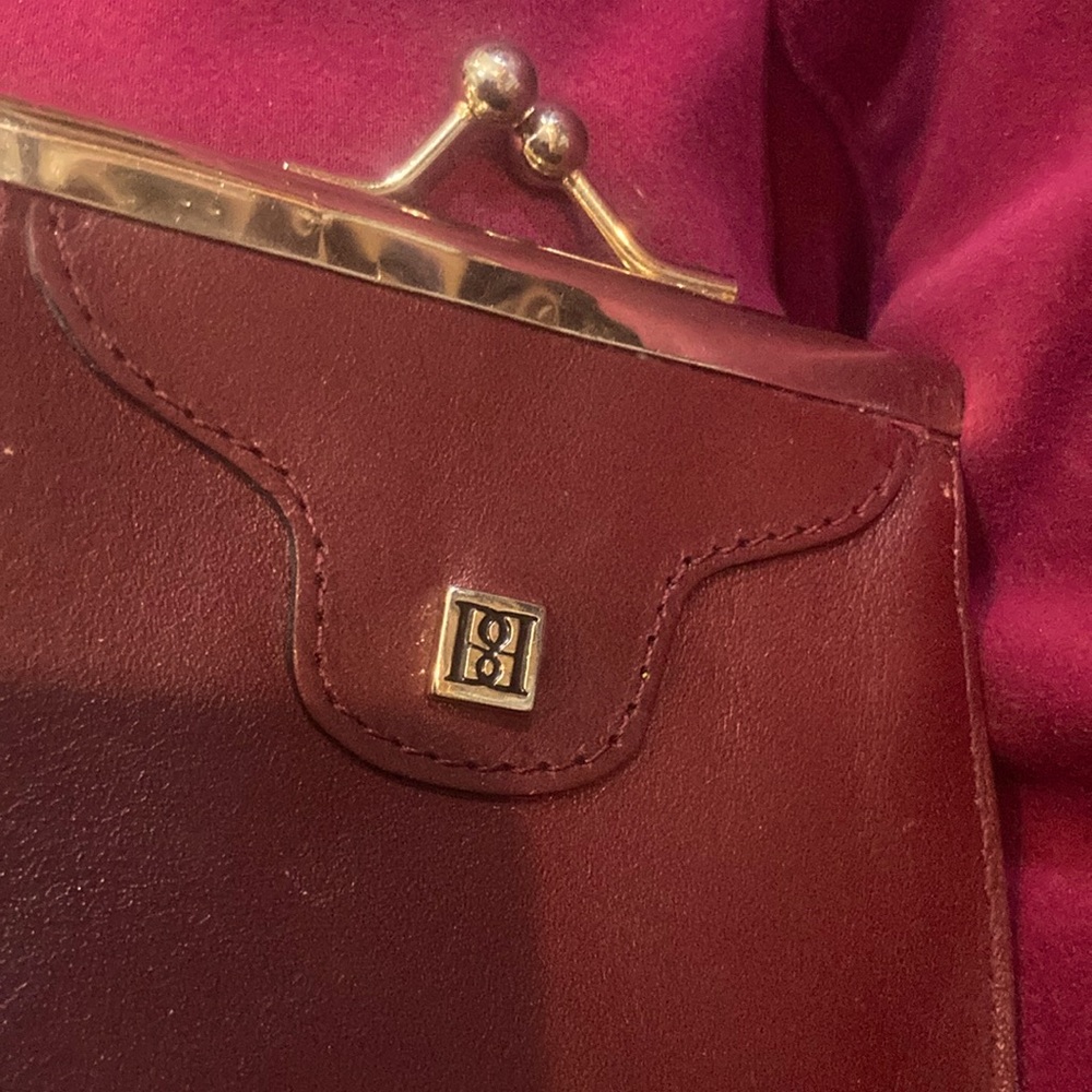 Elegant Burgundy Leather Kiss Lock Coin Purse by Borelli